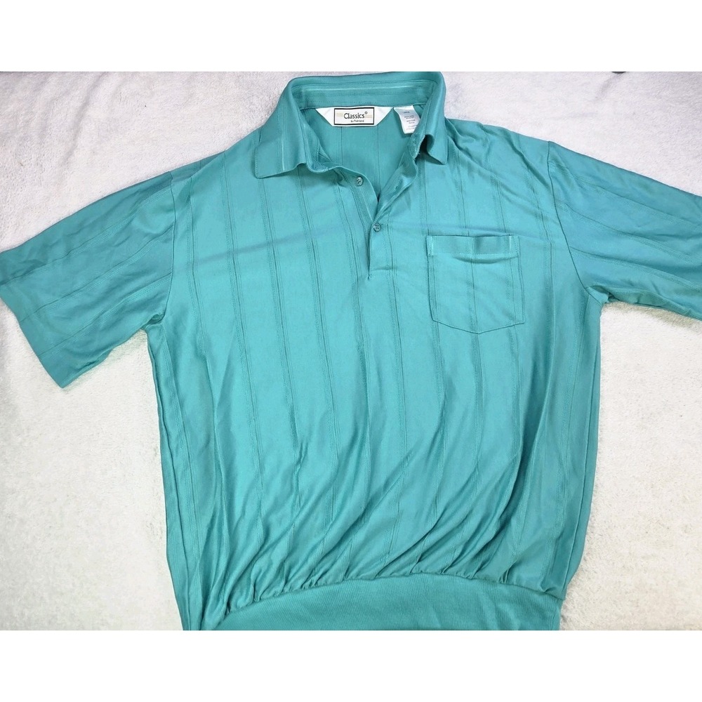 Vintage Palmland Polo Shirt Mens Large Teal Knit Golf Retro 90s Resort